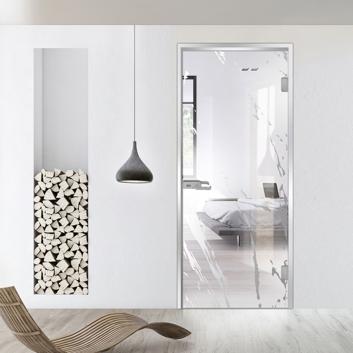 Usa batanta Studio Silver, model Rock incolor pentru gol 90x198 cm cu toc Z pentru interior, sticla 8 mm clara, securizata