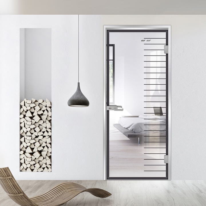 Usa batanta Studio Silver, model Supreme negru pentru gol 90x198 cm cu toc Z pentru interior, sticla 8 mm clara, securizata