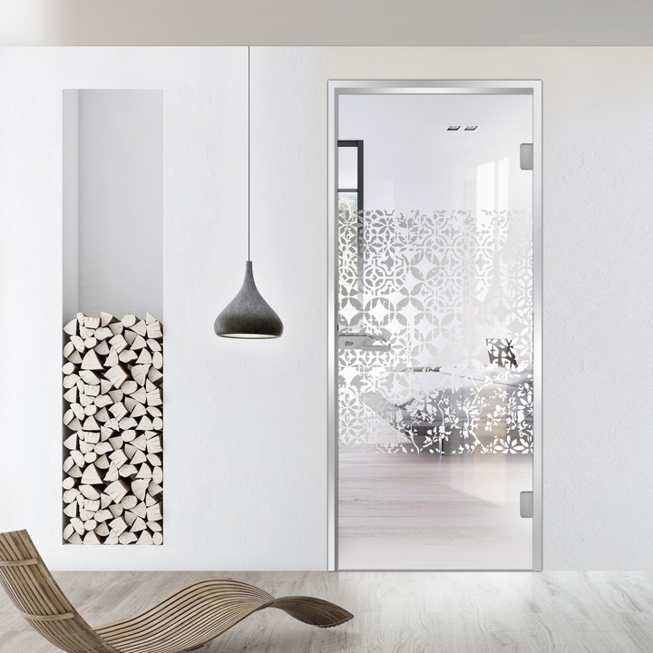 Usa batanta Studio Silver, model Verona incolor pentru gol 80x198 cm cu toc Z pentru interior, sticla 8 mm clara, securizata