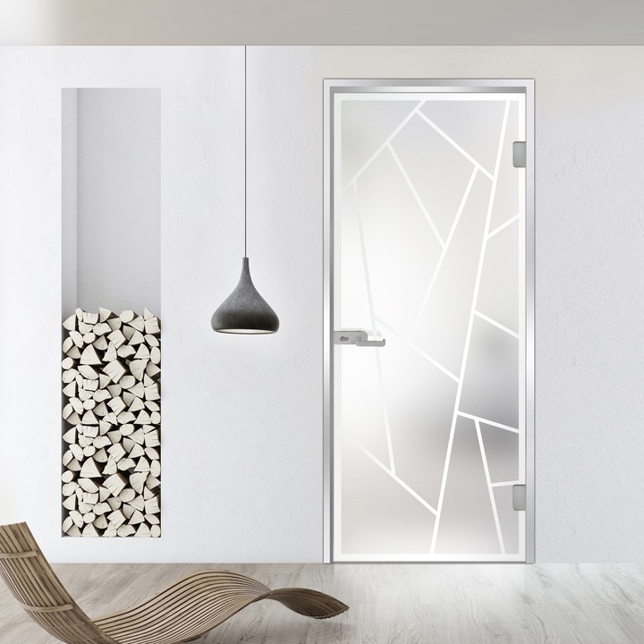 Usa batanta Studio Silver, model Atlas alb pentru gol 90x198 cm cu toc L pentru interior, sticla 8 mm mata, securizata