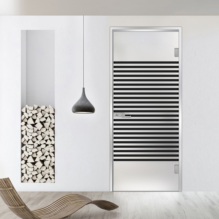 Usa batanta Studio Silver, model Bali negru pentru gol 70x198 cm cu toc Z pentru interior, sticla 8 mm mata, securizata