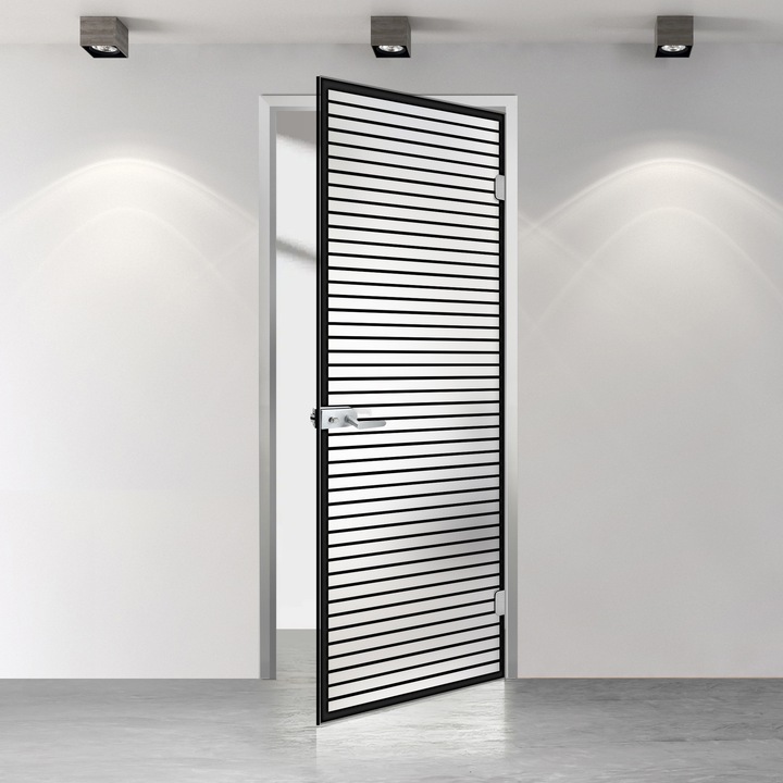 Usa batanta Studio Silver, model Moris negru pentru gol 80x198 cm cu toc L pentru interior, sticla 8 mm mata, securizata