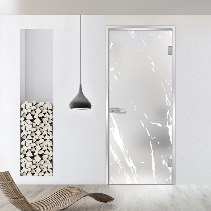 Usa batanta Studio Silver, model Rock alb pentru gol 90x198 cm cu toc Z pentru interior, sticla 8 mm mata, securizata