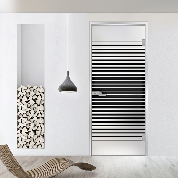 Usa batanta Studio Silver, model Street negru pentru gol 80x198 cm cu toc L pentru interior, sticla 8 mm mata, securizata