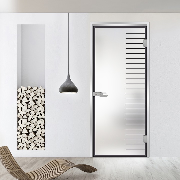 Usa batanta Studio Silver, model Supreme negru pentru gol 90x198 cm cu toc Z pentru interior, sticla 8 mm mata, securizata