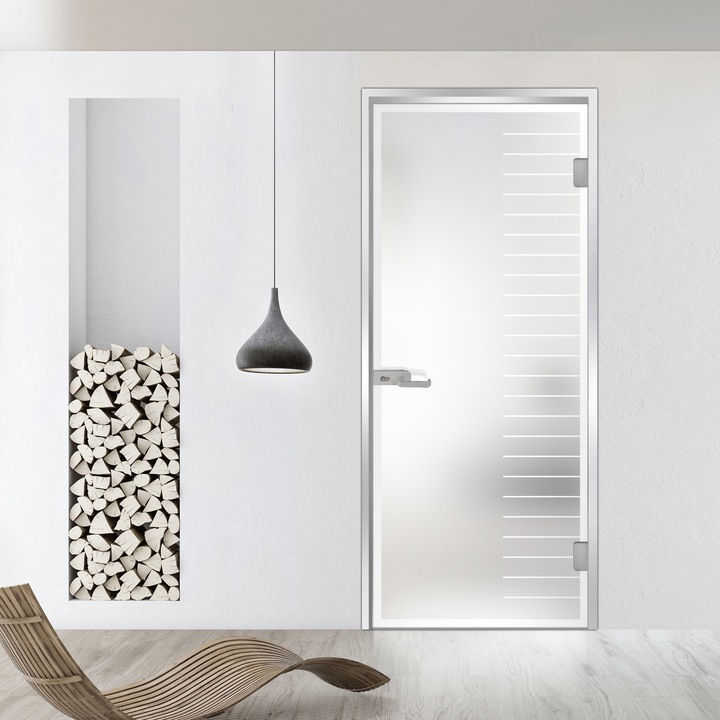 Usa batanta Studio Silver, model Supreme alb pentru gol 80x198 cm cu toc L pentru interior, sticla 8 mm mata, securizata