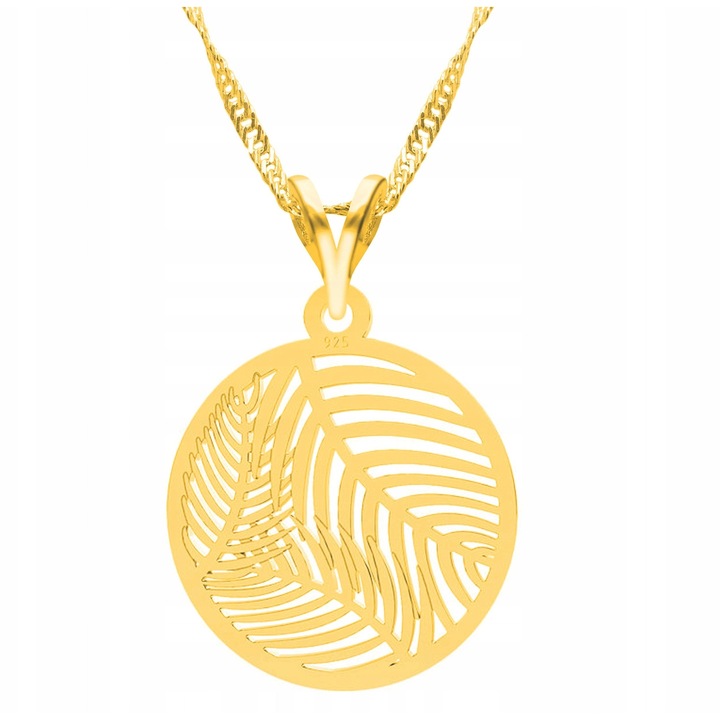 Colier Larezo, model frunze de palmier, argint 925, placat cu aur 585, lungime 47cm + 3cm, inaltime pandantiv 19mm