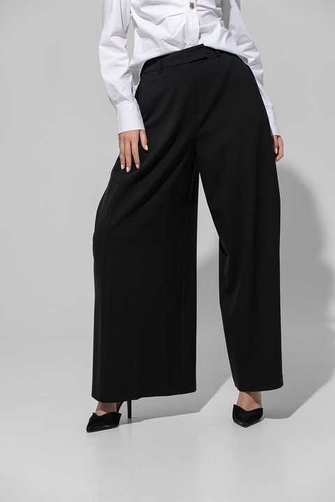 Hermosa, Pantaloni cu croiala ampla si talie medie Florina, Negru