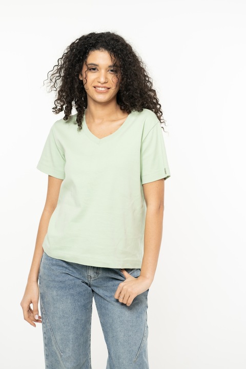 Hermosa, Tricou cu decolteu in V Agnes, Verde pal