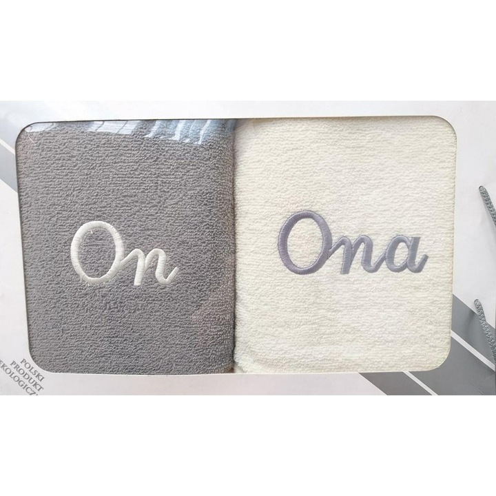 Комплект кърпи за баня 2 броя 70x140см, кремаво/сиво