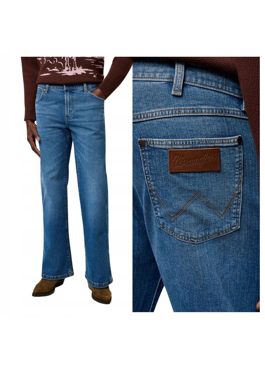Férfi Blugi, Wrangler, Loose Boot, Straight Fit, Közepes Derék, Hosszú, Cipzáras, 5 Zsebes, Pamut, Kék, Kék