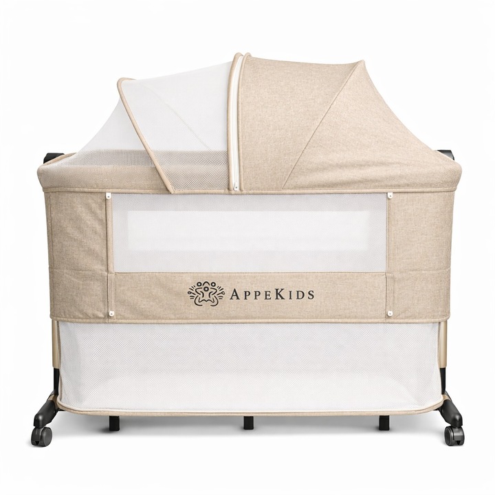 Patut Bebe 4 in 1 Appekids Dreamy, Co-sleeper, Tarc de Joaca, Anti-Reflux, Sand, 102x60x76-92cm