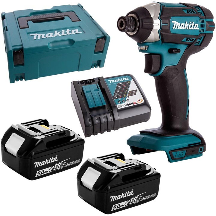 Surubelnita cu impact 18V LXT 165Nm Makita, 2x acumulator Li-Ion 5Ah, cu LED, in valiza MAKPAC