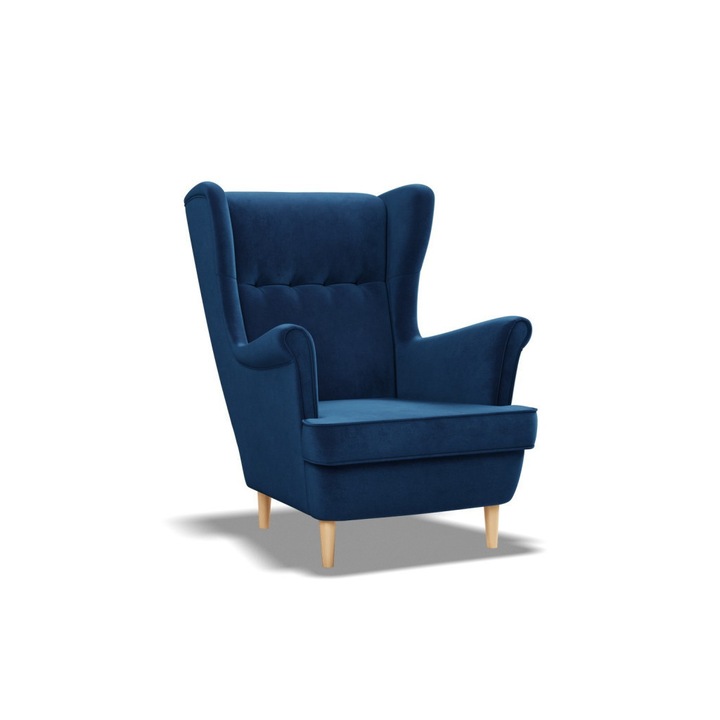 Uszak fotel, bársony, kék