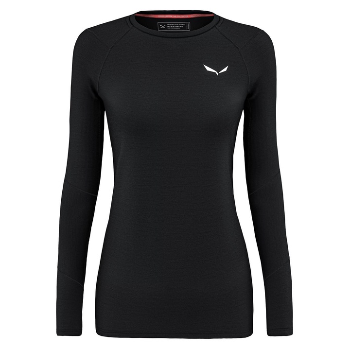 Bluza merino dama Salewa Cristallo Warm Alpine, Negru