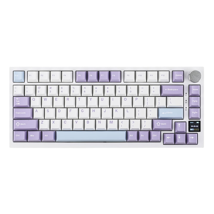 Ajazz® AK820 Pro 75% vezeték nélküli mechanikus billentyűzet, intelligens TFT kijelzővel és gombbal, gaming billentyűzet tömítéssel, BT/2.4GHz/USB-C kábel (lila, Flying Fish kapcsoló)