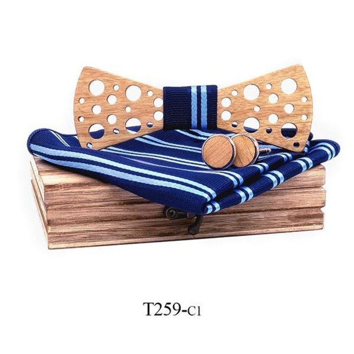 Papion din lemn cu batista si butoniera MahoosiveT259