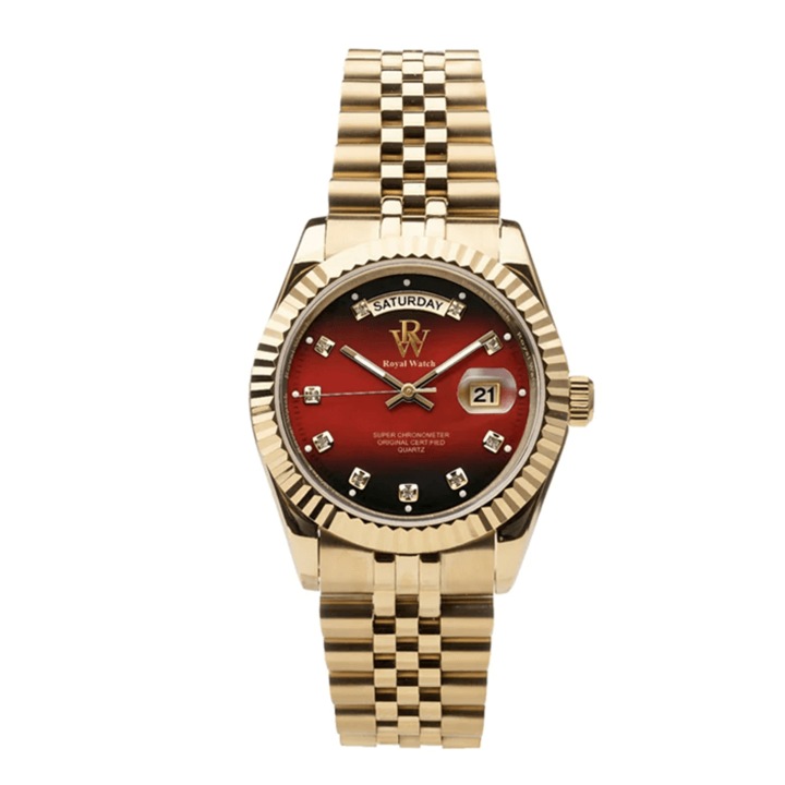 Ceas de mana auriu cu cadran rosu, Royal Watch, RW 110/RG