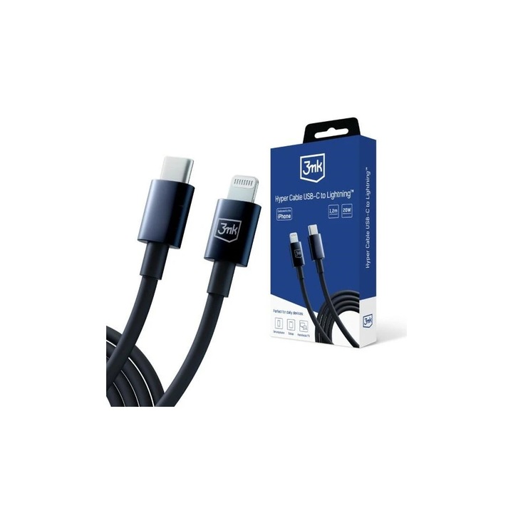 3MK Hyper Cable USB-C - Lightning 20W 1.2m fekete kábel