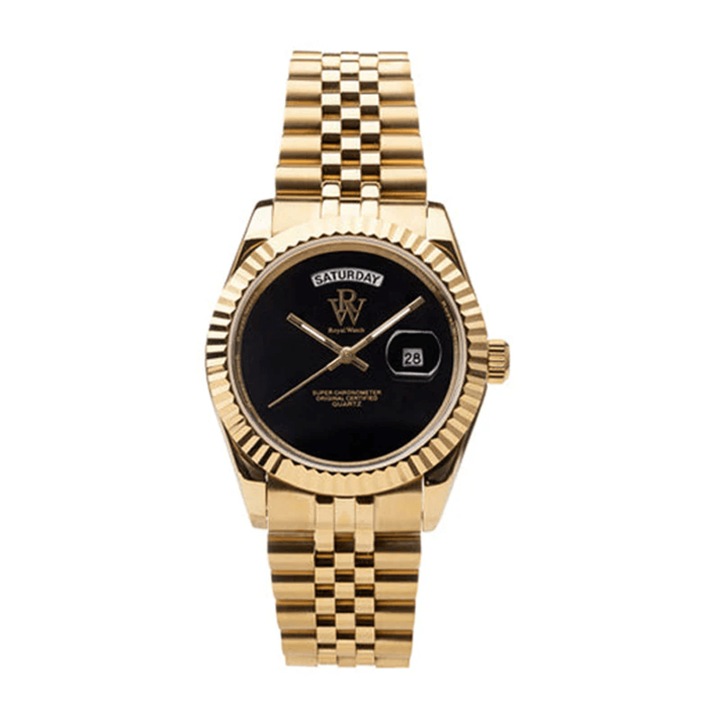 Ceas de mana auriu, cu cadran negru, fara numere, Royal Watch, RW 135/G