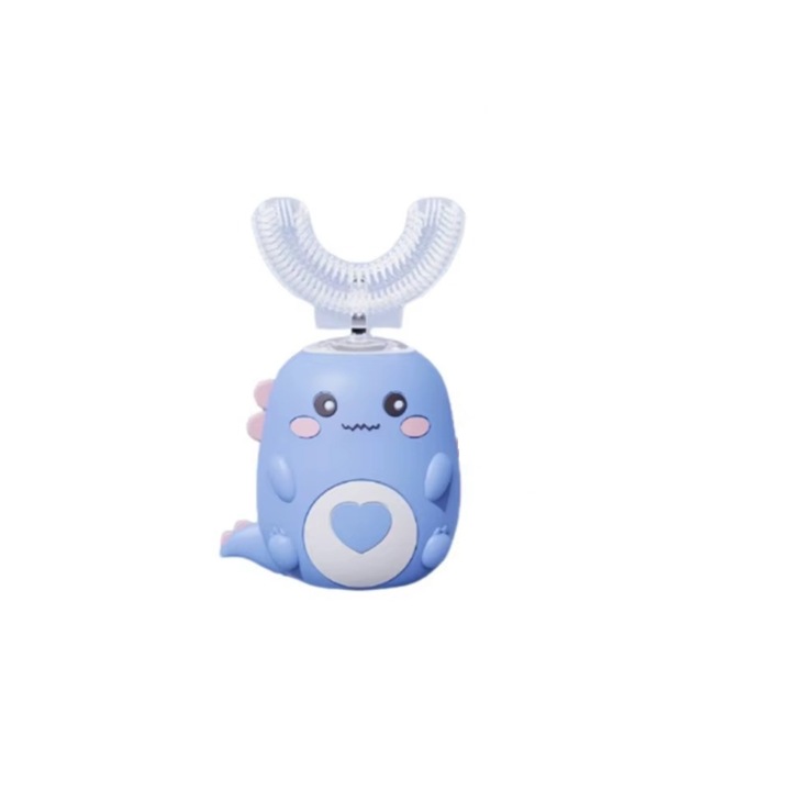 Nexonix® automata elektromos fogkefe gyermekeknek, U-típusú, 360°, 3 mód, IPX7 vízálló, Type-C vezeték nélküli töltéssel, szilikon sörték, 2 és 6 év közötti gyermekek számára, kék