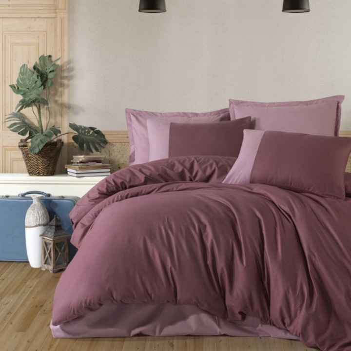 Ágynemű garnitúra dupla ágyra, 100% pamut ranforce, 4 részes, 240 x 260 cm, Különleges Ágyneműk, Pure V4 Lila