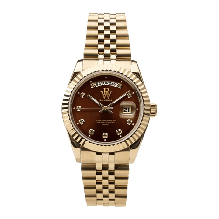 Ceas de mana auriu cu cadran maro, Royal Watch, RW 110/BRG