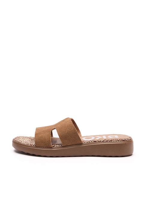 RYŁKO, Papuci din piele intoarsa cu talpa wedge, Caramel, 41