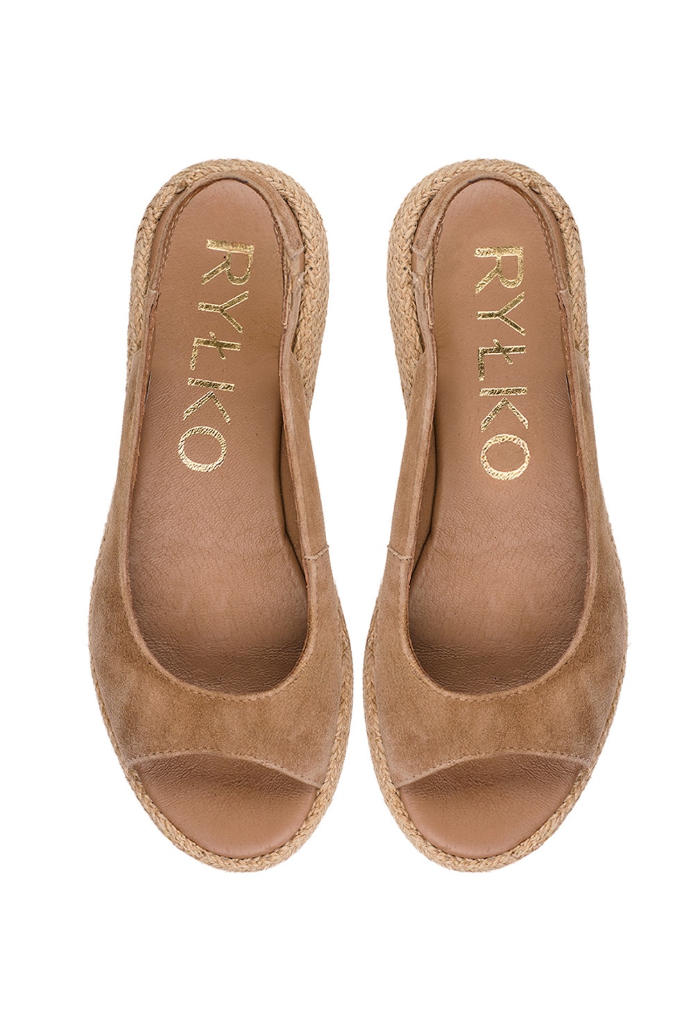 RYŁKO, Sandale-espadrile din piele intoarsa, Maro deschis, 40