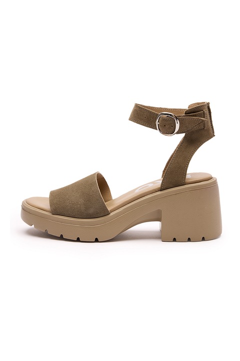 RYŁKO, Sandale din piele intoarsa cu toc masiv, Kaki