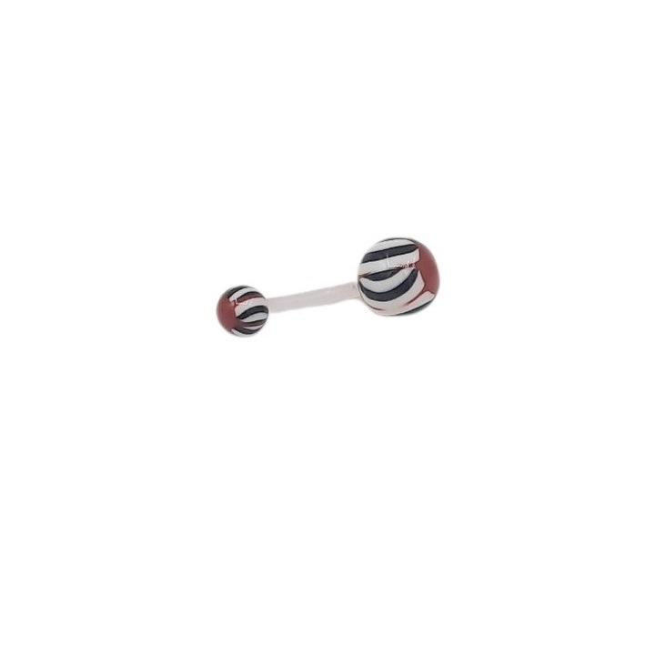 Percing de buric din silicon cu bile de plastic la capete de 8 si 4 mm alb negru si rosu 2, 5 cm Cecilia