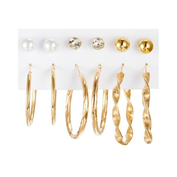 Set cercei IZMAEL AL-28208, aurii, 6 perechi, 0, 6x3, 8cm