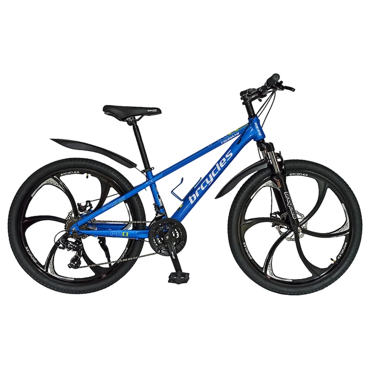 Bicicleta MTB-HT 26" BR Tsunami ProMG, cadru otel 15", jante magneziu, manete secventiale, frane disc, 21 viteze, albastru