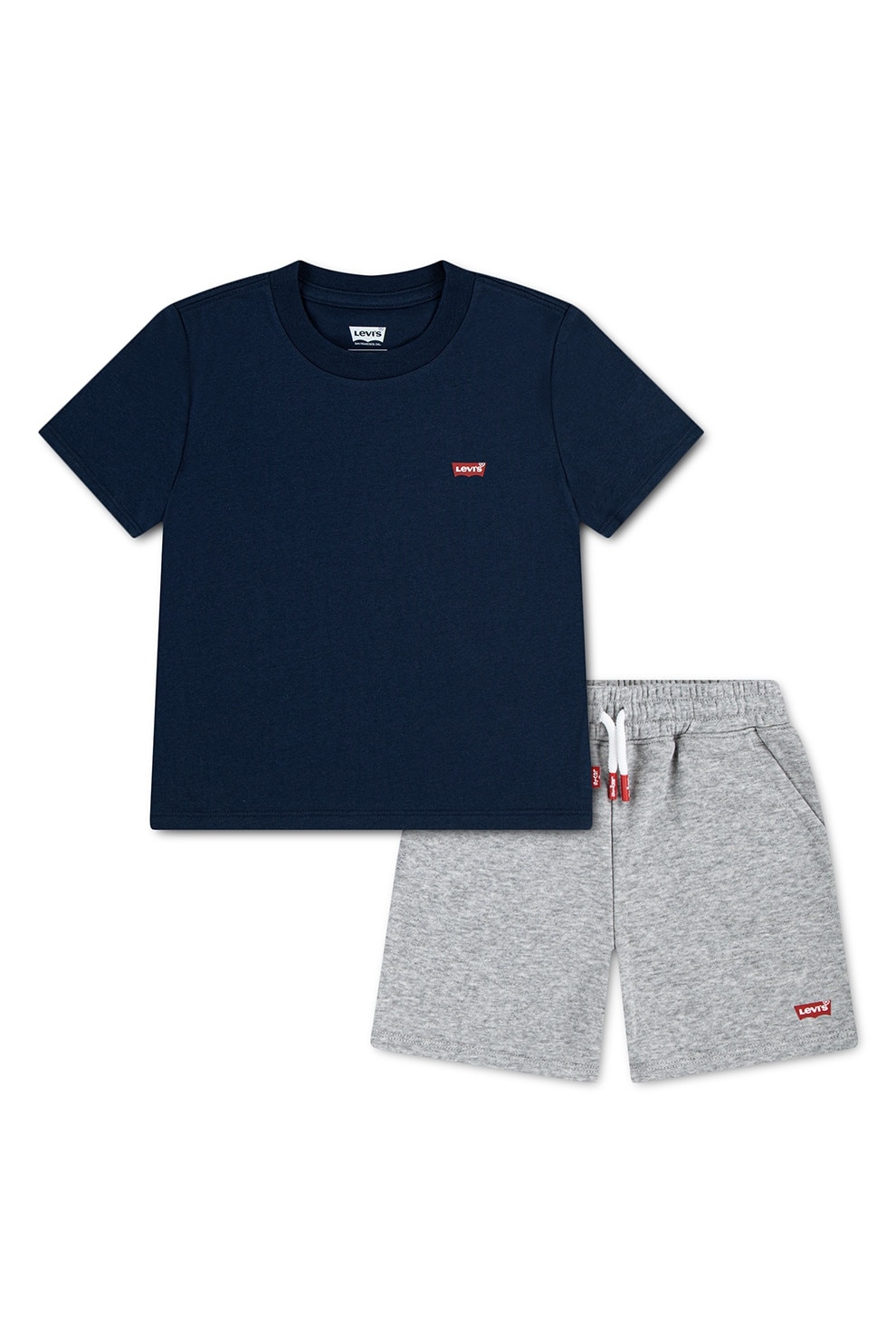 Levi's, Set de pantaloni scurti cu snur de ajustare si tricou cu logo, Albastru ultramarin, Gri inchis melange, 176 CM