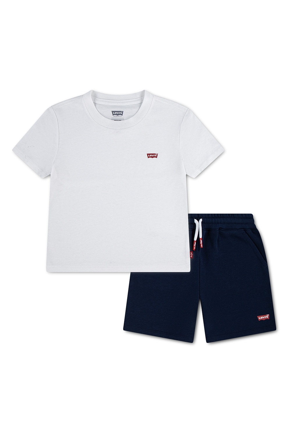 Levi's, Set de pantaloni scurti cu snur de ajustare si tricou cu logo, Albastru ultramarin, Alb optic, 140 CM