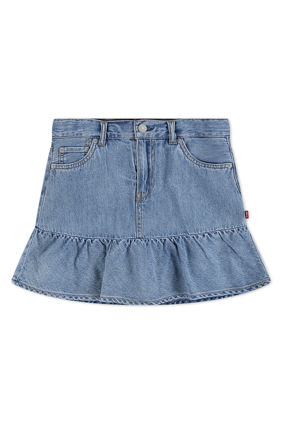 Levi's, Fusta din denim cu terminatie cu volane, Albastru melange, 164 CM