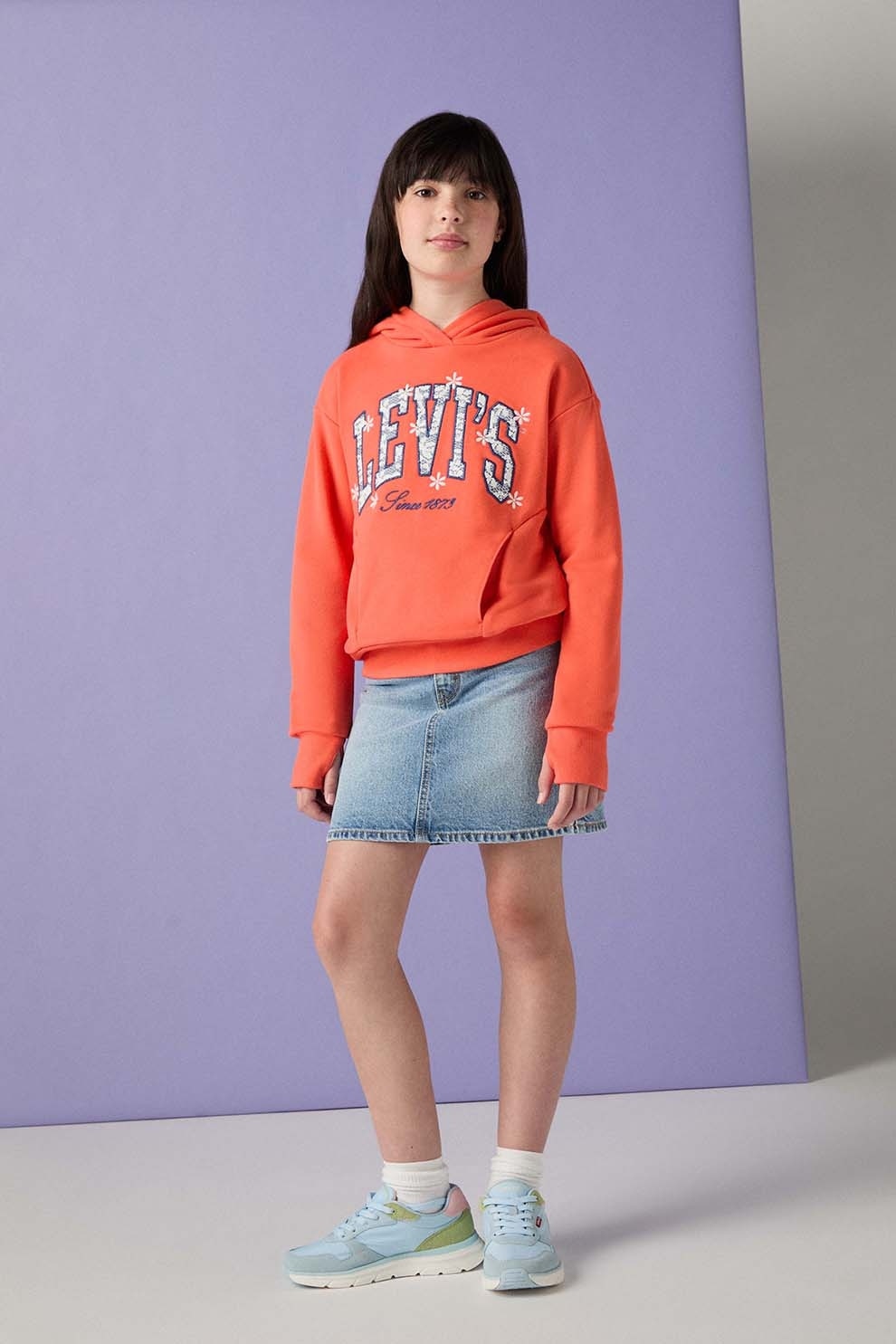 Levi's, Fusta dreapta din denim cu talie ajustabila Icon, Albastru deschis melange, 164 CM