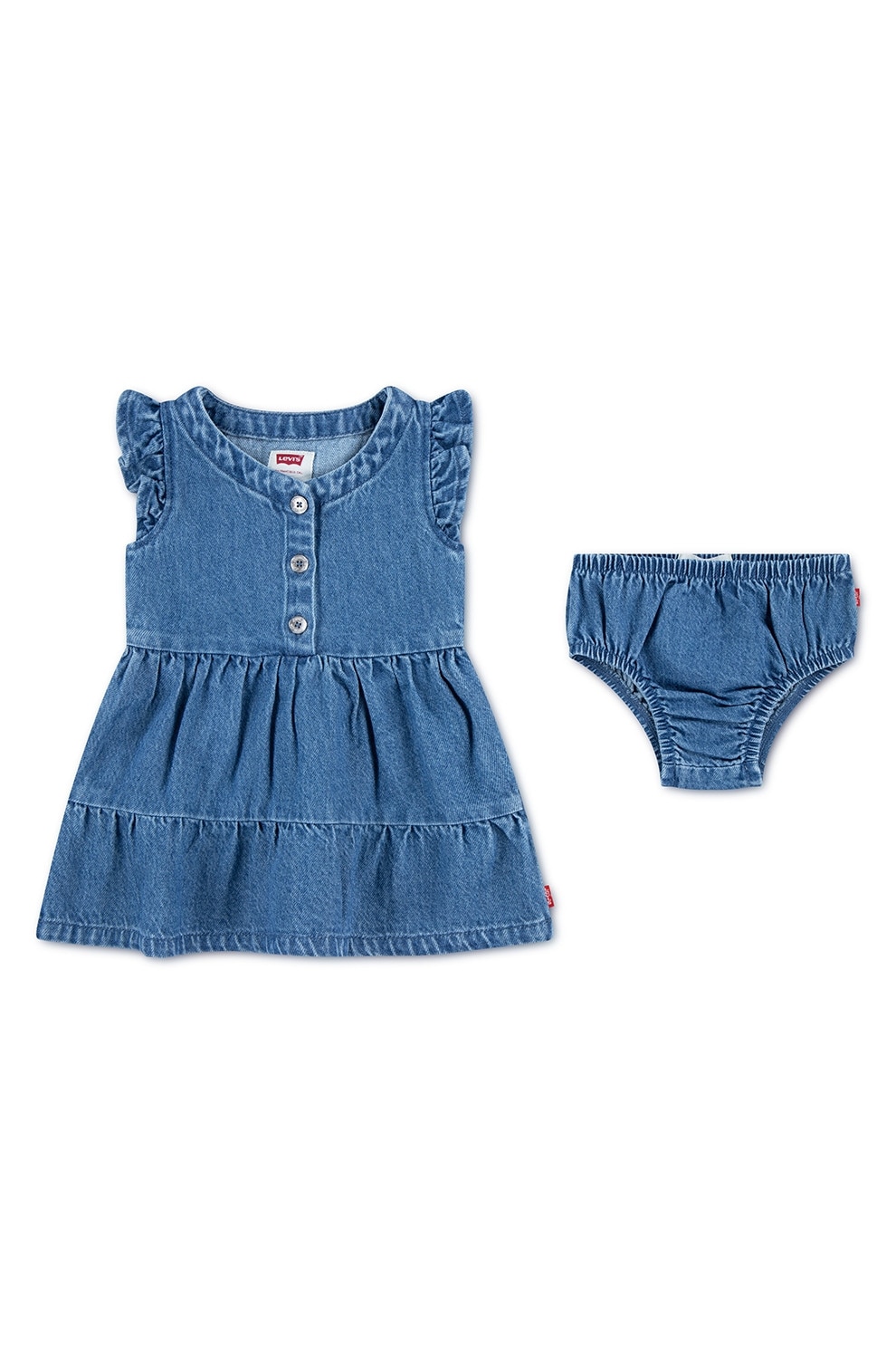 Levi's, Rochie din denim cu chiloti, Albastru melange, 92 CM