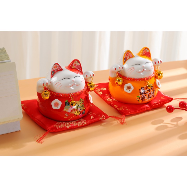 Set de 5 figurine pisica norocoasa NOLITOY, ceramica, mini decor pentru masina sau casa