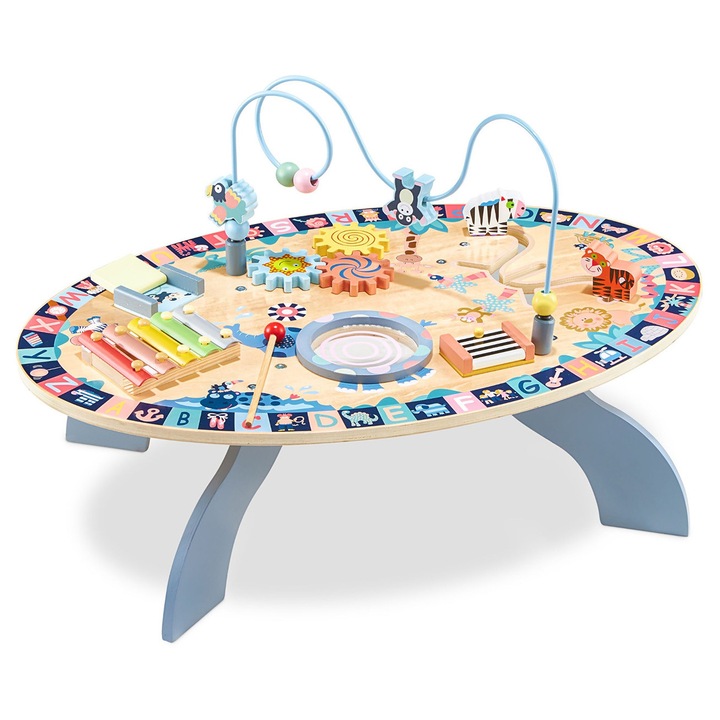 Masa senzoriala din lemn 7 in 1, MAM, activitati interactive, 67,5x42x47cm, multicolor
