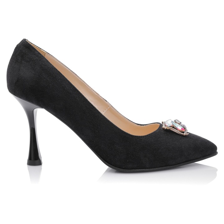 Дамски обувки от естествена кожа - ЧЕРЕН ВЕЛУР - A65 NA, Черен