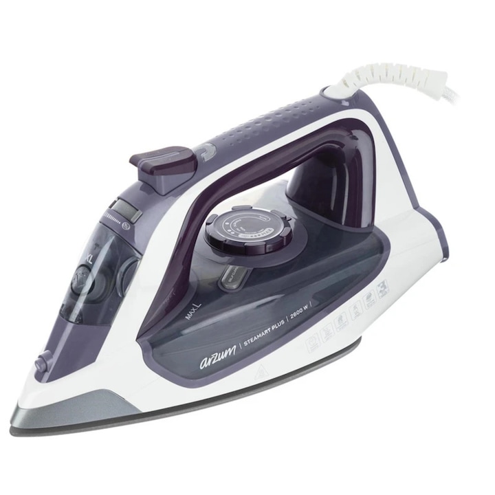 Fier de călcat cu abur Arzum AR691, 2600W, talpă ceramică, abur 190 g/min, alb/negru
