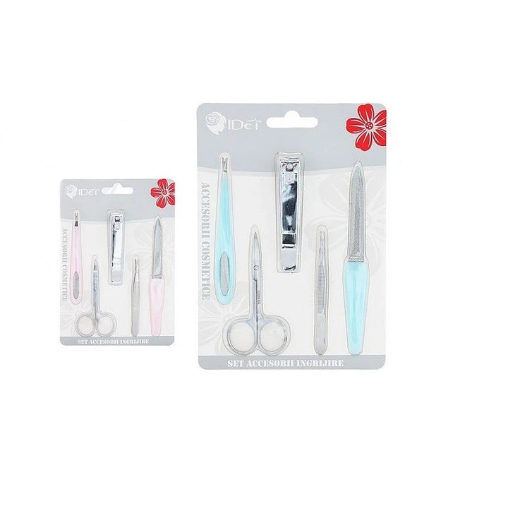 Set trusă manichiură și pedichiură, IDei, 5 ustensile, 13 cm, oțel inoxidabil