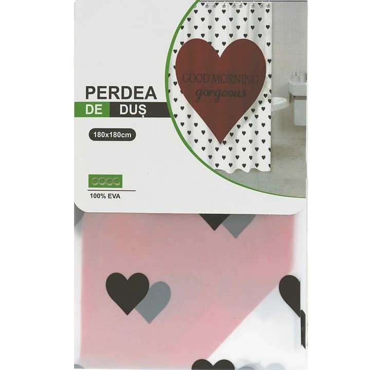 Perdea de dus, IDei, imprimeu inimi, multicolor, 180x180cm