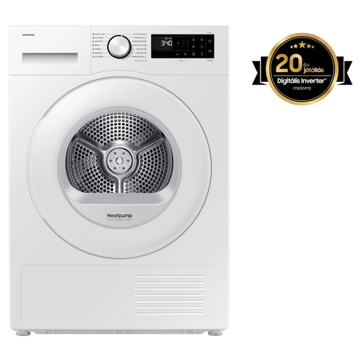 Samsung DV90DG52A0TELE szárítógép hőszivattyús technológiával, 9 kg, C energiaosztály, fehér
