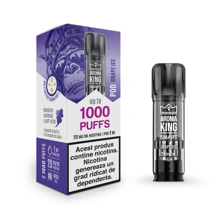 Cartus tigara electronica Aroma King, Grape Ice, 2 ml, 20 mg, set 1 x 1000 pufuri