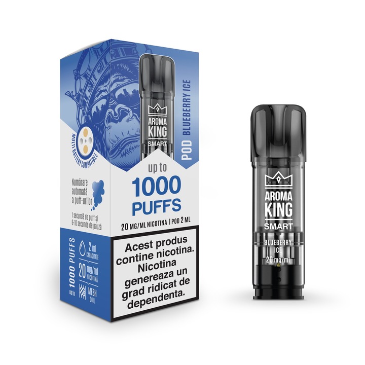 Cartus tigara electronica Aroma King, Blueberry Ice, 20 mg, 1000 pufuri, 2 ml, set de 1 bucată