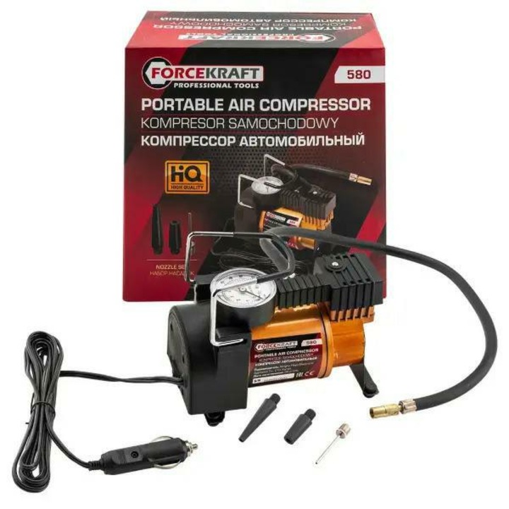 Compresor auto Forcekraft FK-580, 12V, 30l/min, manometru, set complet