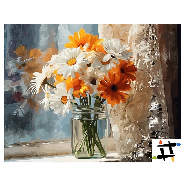 Комплект картина по номера Сутрешен изглед от прозореца 6545, памучно платно върху дървена рамка, 80x100 см, картина със скица, 3 четки и акрилна боя