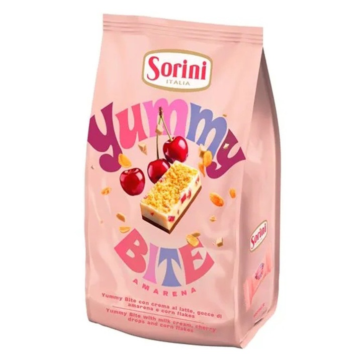 Sorini Yummy Bite Meggyes-Tejes Krémmel Töltött Kukoricapelyhes Falatkák 200gr